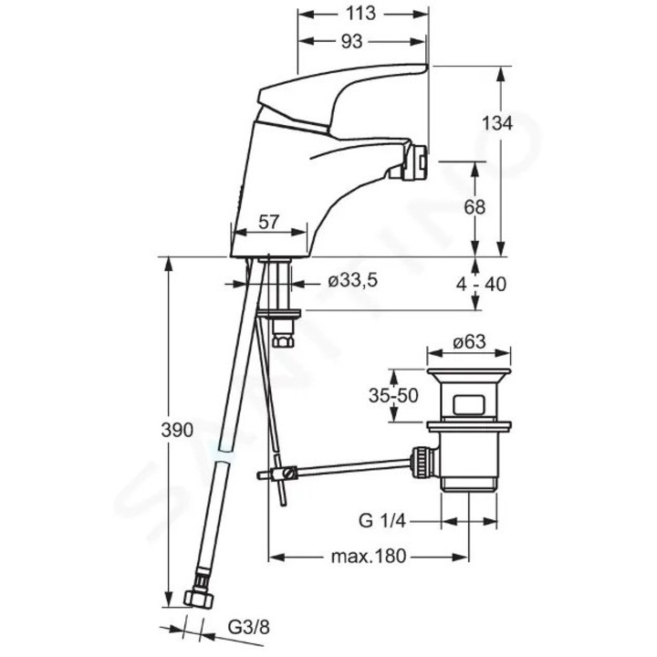 Baterie bidet Hansa, crom, inaltime 134mm, lungime 113mm, cu sistem de evacuare
