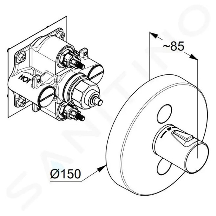 Термостатичен смесител за душ, Kludi, 2 изхода, хром, 28 л/мин, монтаж на DN20