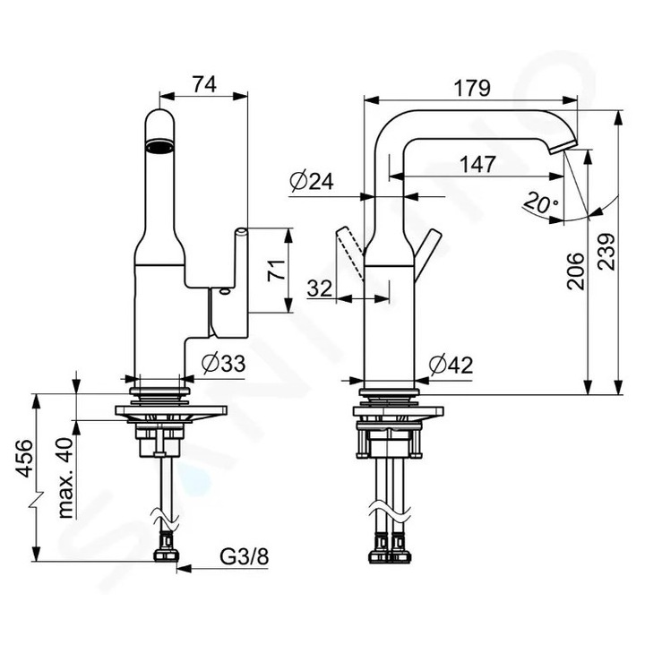 Hansa párásító csaptelep, matt fekete, 206mm, 239mm