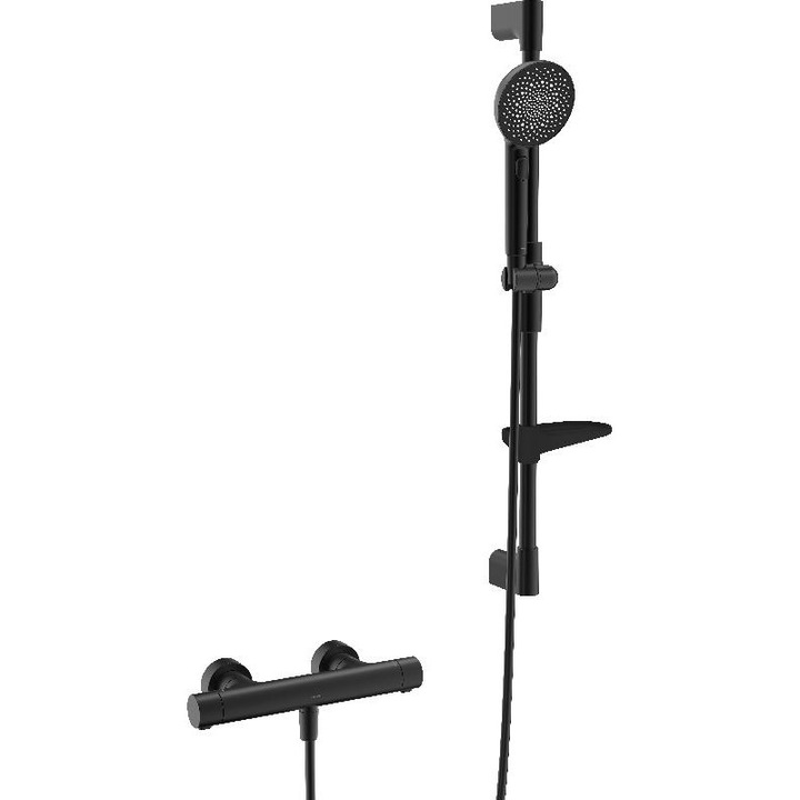Set de dus Hansa, termostat, 3 moduri, mata neagra, 150x1750mm