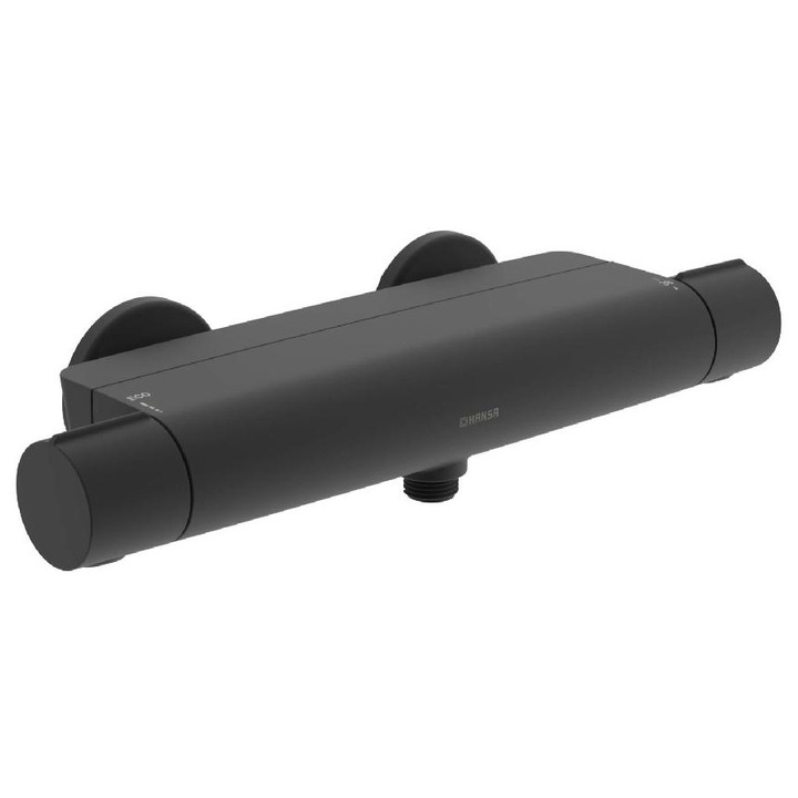 Hansa termosztátos zuhanycsaptelep, matt fekete, 343x110mm, fali rögzítés, Eco funkció, EasyGrip