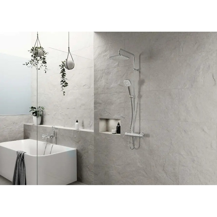 Set de dus Hansa Style 200, termostat, crom, 150mm, 3 tipuri de jeturi