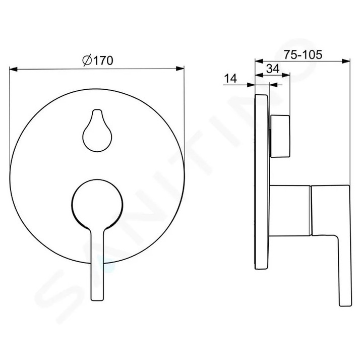 Hansa kádtöltő csaptelep, matt fekete, 170 mm-es kerek rozettával, 40 mm-es kerámia betéttel