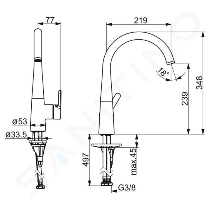 Санитарен смесител Hansa, модел дренаж, матов бронз, височина 348 мм, дължина 219 мм, система за монтаж 3S