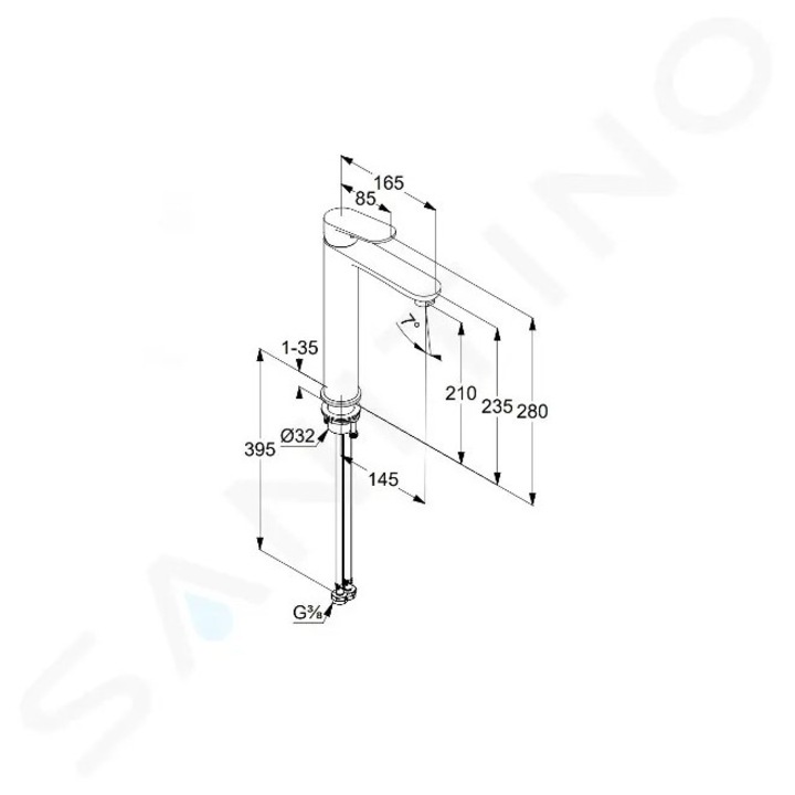 Csaptelep, Kludi, mosdó, króm, magasság 280mm, hosszúság 145mm, pultra szerelhető