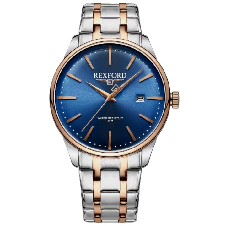 Ceas Rexford, Royal Blue, Brățară din Oțel, Mecanism Quartz, Rezistent la apă 3ATM, Diametru 42mm