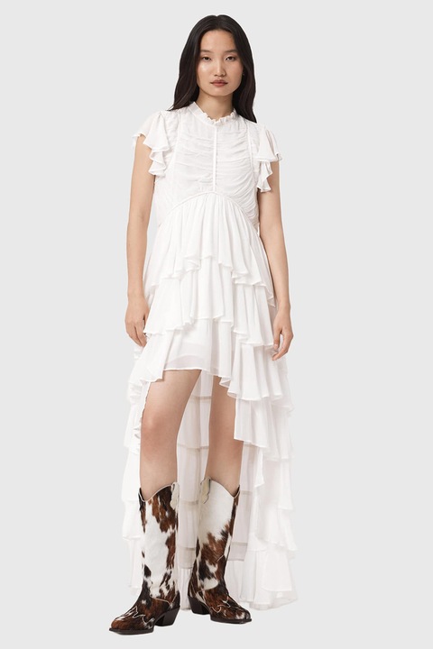 AllSaints, Набрана рокля Shaela с асиметрична пола, Бял