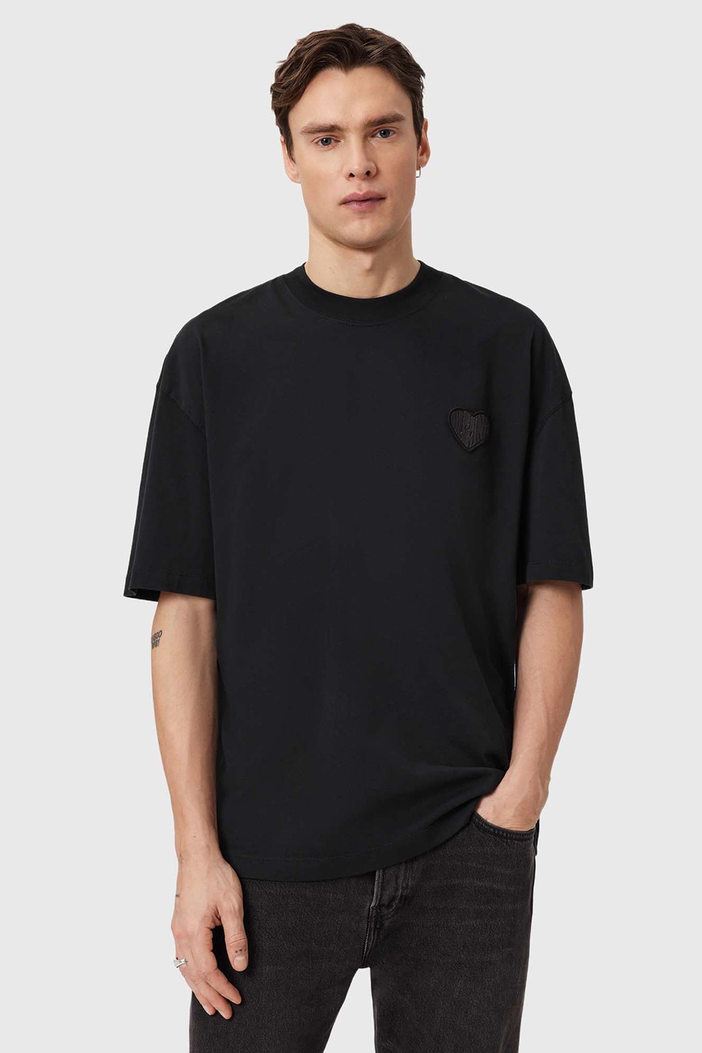 AllSaints, Tricou lejer din bumbac cu inima, Negru, L