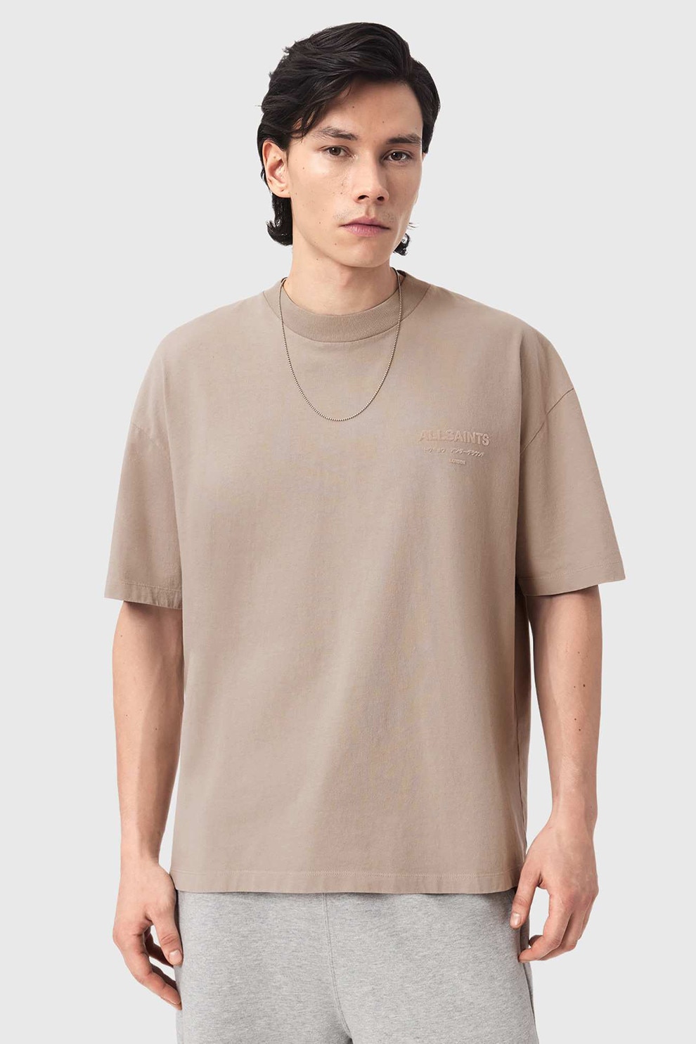 AllSaints, Tricou lejer de bumbac, Maro taupe deschis, XL