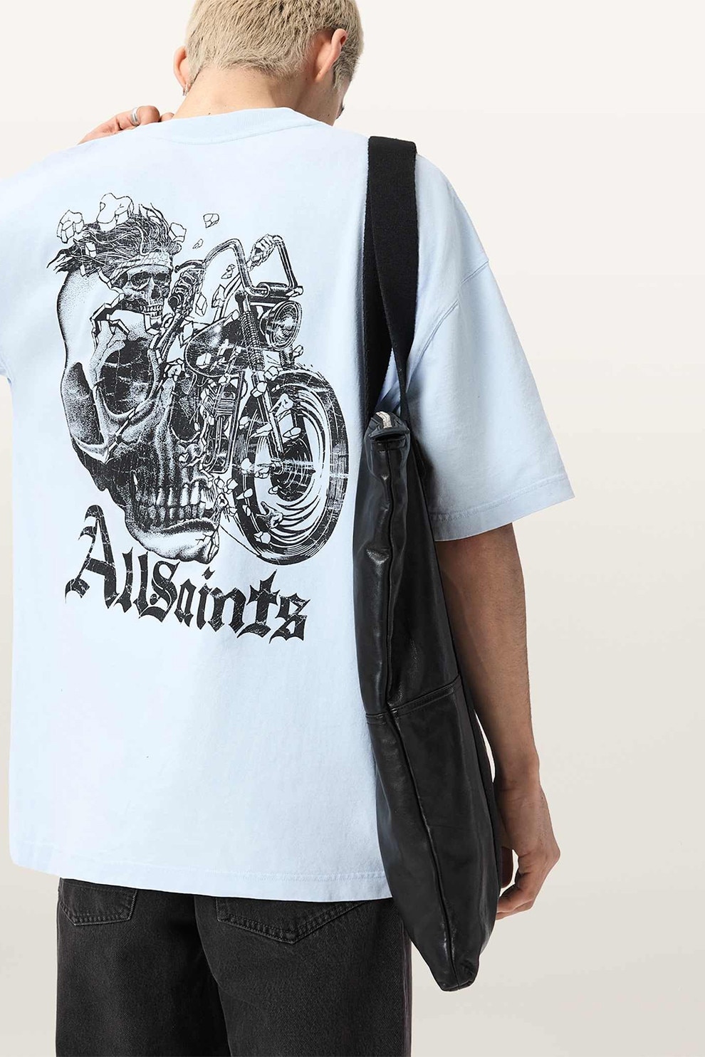 AllSaints, Tricou lejer cu imprimeu pe partea din spate, Albastru glaciar, M