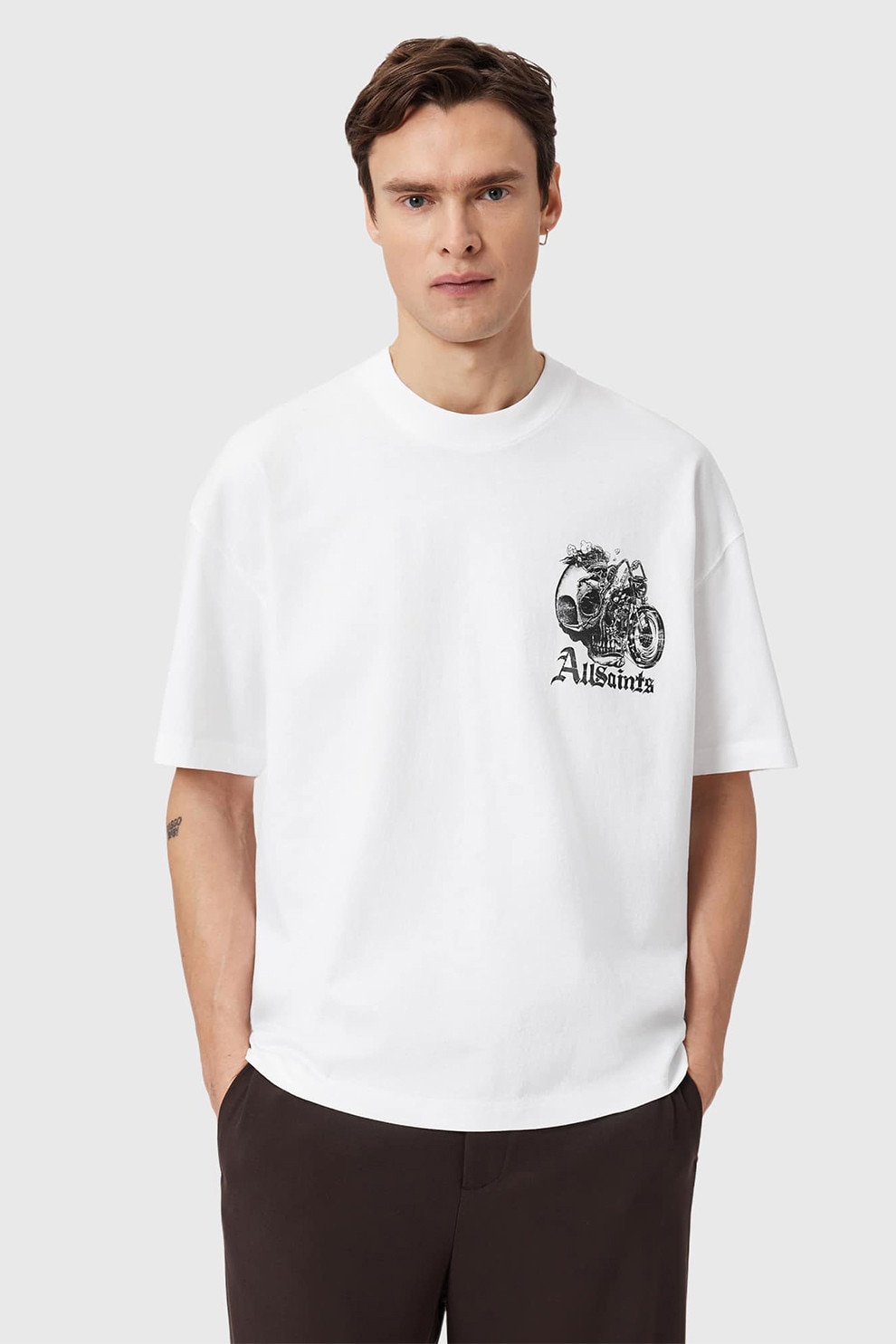 AllSaints, Tricou lejer cu imprimeu pe partea din spate, Alb, L