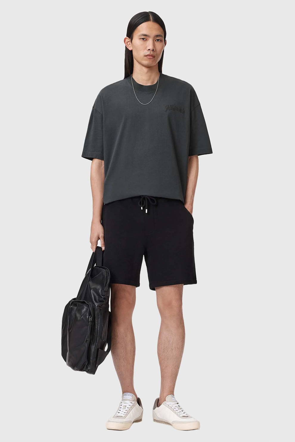 AllSaints, Tricou lejer din bumbac, Gri antracit, M