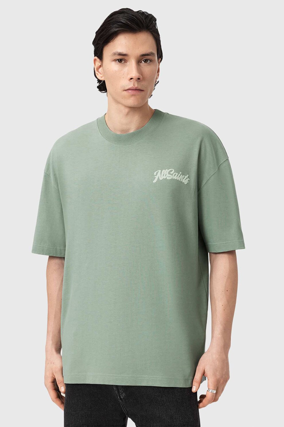 AllSaints, Tricou lejer din bumbac, Verde pal, XL