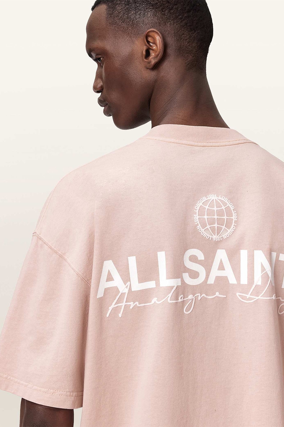 AllSaints, Tricou lejer cu imprimeu logo si maneci cazute, Roz pal, M
