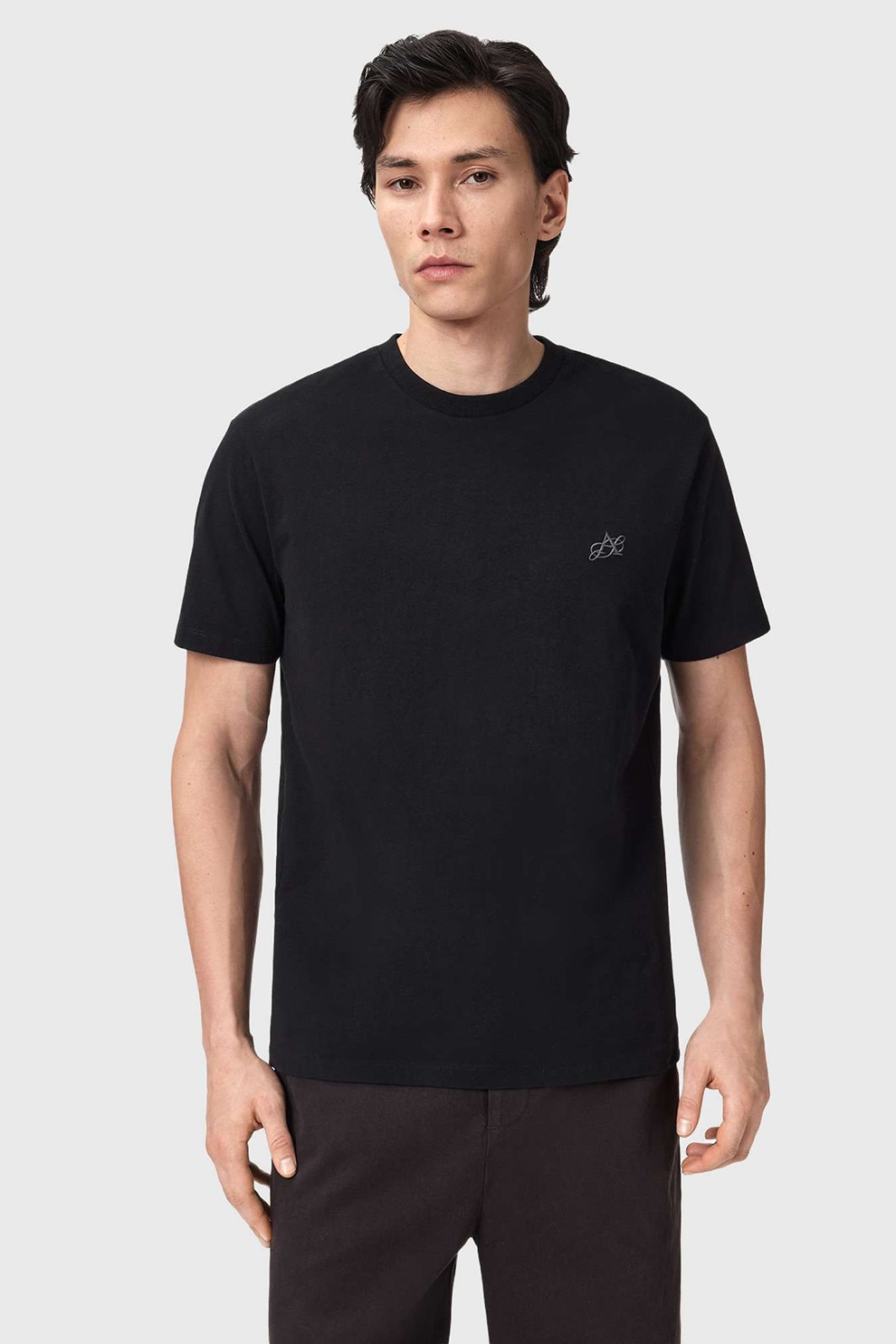 AllSaints, Tricou de bumbac cu decolteu la baza gatului, Negru, M