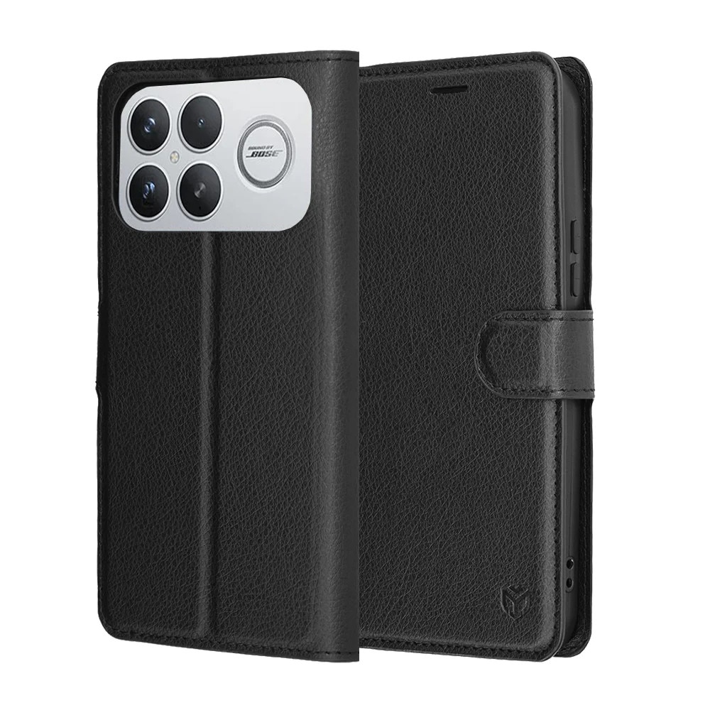 Husa pentru Xiaomi Poco F8 Ultra, SKYDDAR INNOVATION, Leather Folio tip Carte, cu Portofel Interior, Finisaje Premium, set cu sticker, Negru