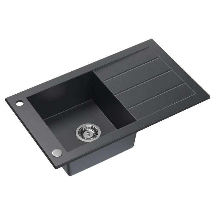 Chiuveta Quadron WILL cu o cuva din granit 77x46x18.5 cm, dop Negru - elemente din otel