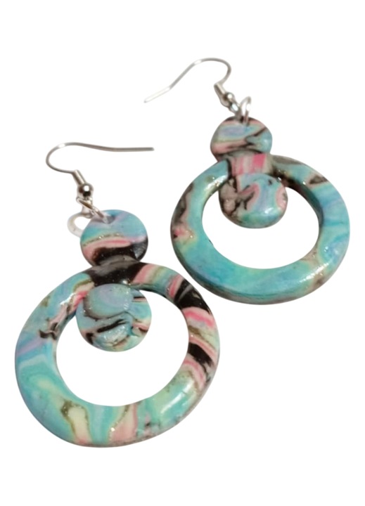 Cercei din lut polimeric, realizat manual, multicolor, 6x2.5 cm