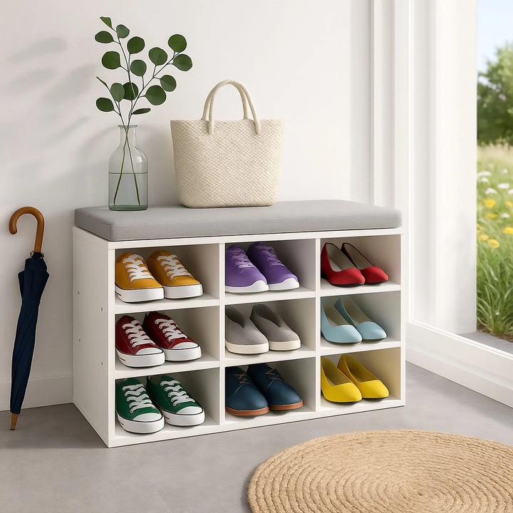 Пейка за обувки с тапицирана седалка и отделения за съхранение