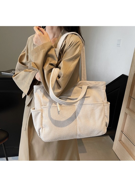 Geanta Tote Dama Retro Corduroy, Geanta dama cu bandoliera, Multi-buzunar, Capacitate Mare si Rezistenta, Gentusa Umeri, Adecvat pentru calatorii zilnice, calatorii si cadouri de sarbatori