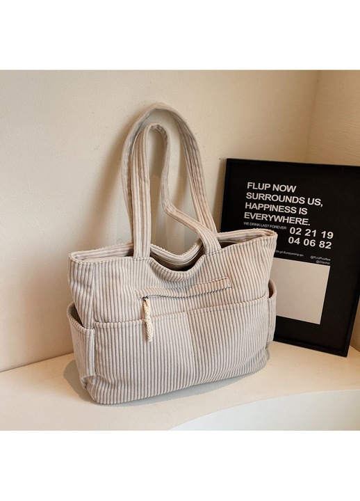 Geanta Tote Dama Retro Corduroy, Geanta dama cu bandoliera, Multi-buzunar, Capacitate Mare si Rezistenta, Gentusa Umeri, Adecvat pentru calatorii zilnice, calatorii si cadouri de sarbatori
