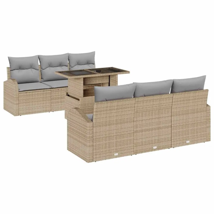 Set de canapele pentru gradina cu perna vidaXL, 7 pcs Bej Rattan poli