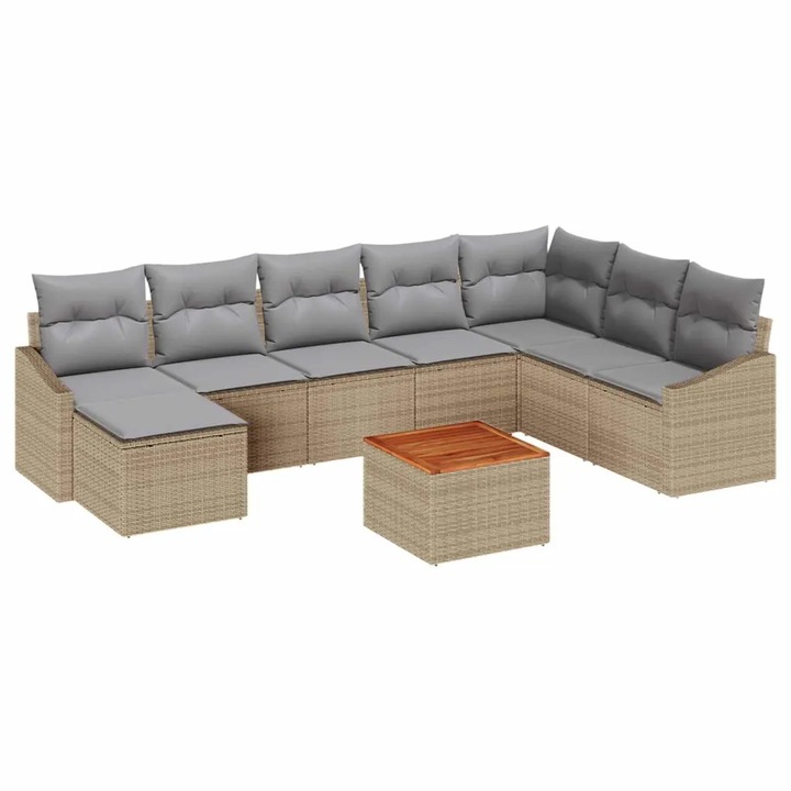 Set de canapele pentru gradina cu perna vidaXL, 9 pcs Bej Rattan poli
