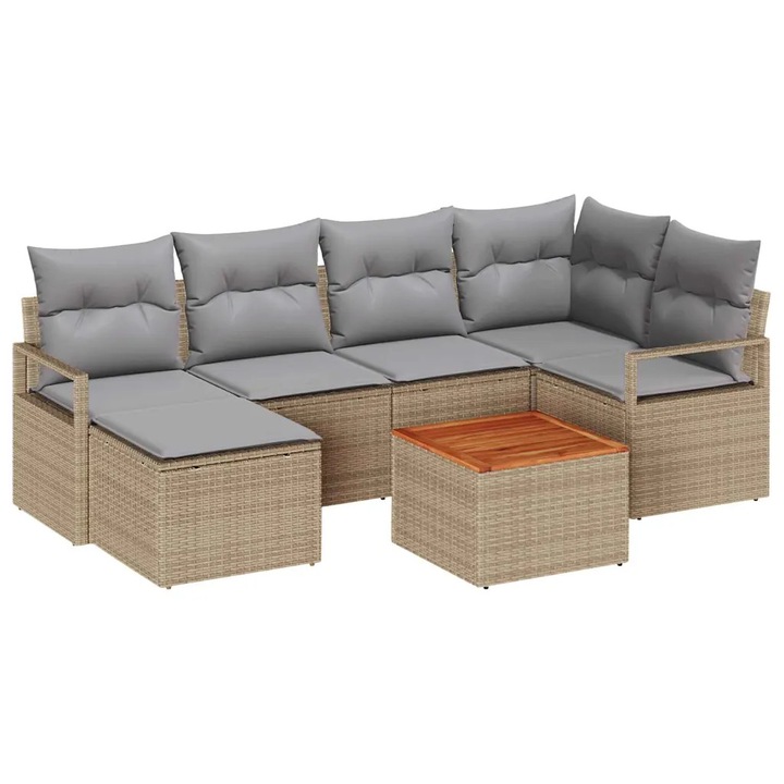 Set de canapele pentru gradina cu perna vidaXL, 7 pcs Bej Rattan poli