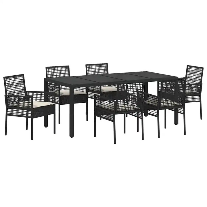 Set de masa pentru gradina vidaXL, 7 pcs Negru Rattan poli