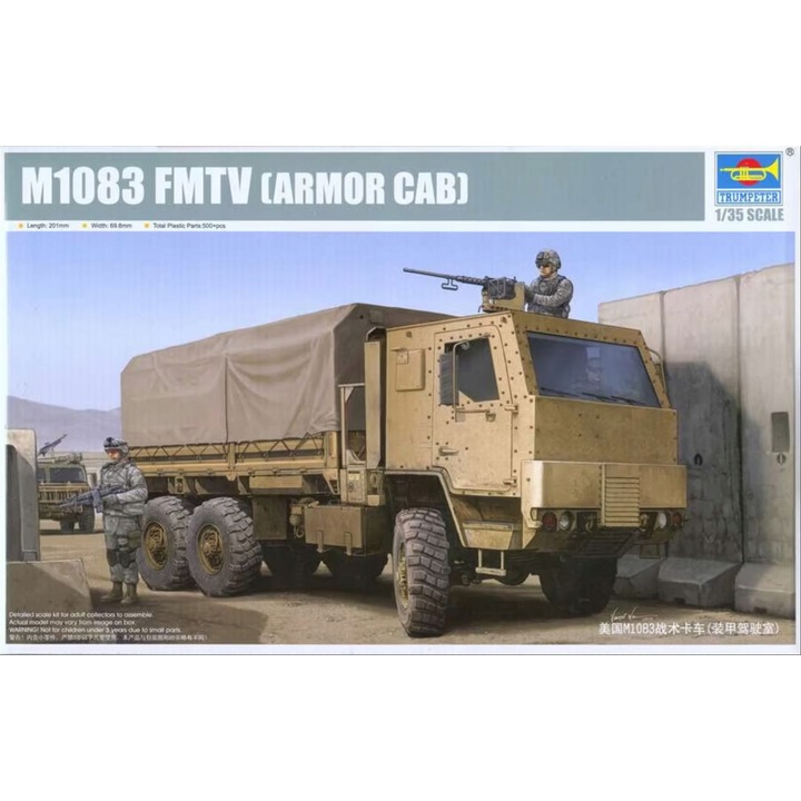 Set model camioane, Trumpeter M1083 FMTV, 1:35, cabina blindata, peste 500 piese