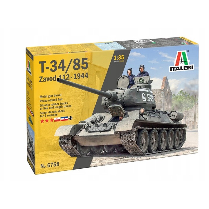 Model Tanc T-34/85 Zavod 112 Mod. 1944, Italeri, 1:35, 200 piese, 23, 3cm, set asamblat