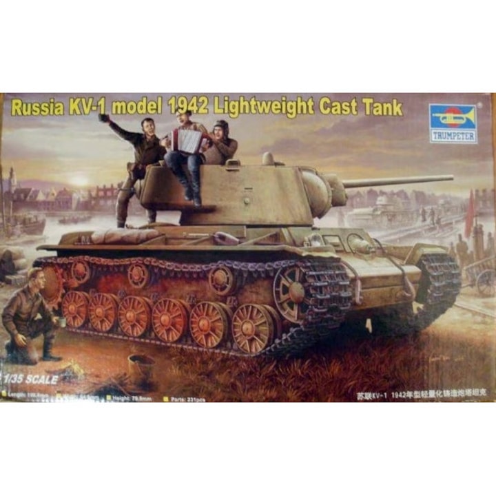 Комплект модел тежък танк KV-1, Trumpeter, 1:35, гумени вериги, исторически детайли