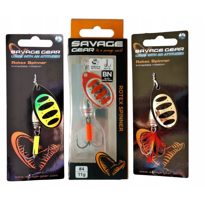 Set 3 Lingurițe Rotative Savage Gear Rotex, mărimea 4, 11g, vopsite manual, carlige japoneze