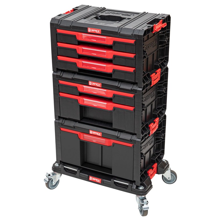 QBRICK SYSTEM PRO Fiókos Műhely Készlet 5 szerszámos doboz készlet, polipropilén, víz- és porálló, 150 kg teherbírás