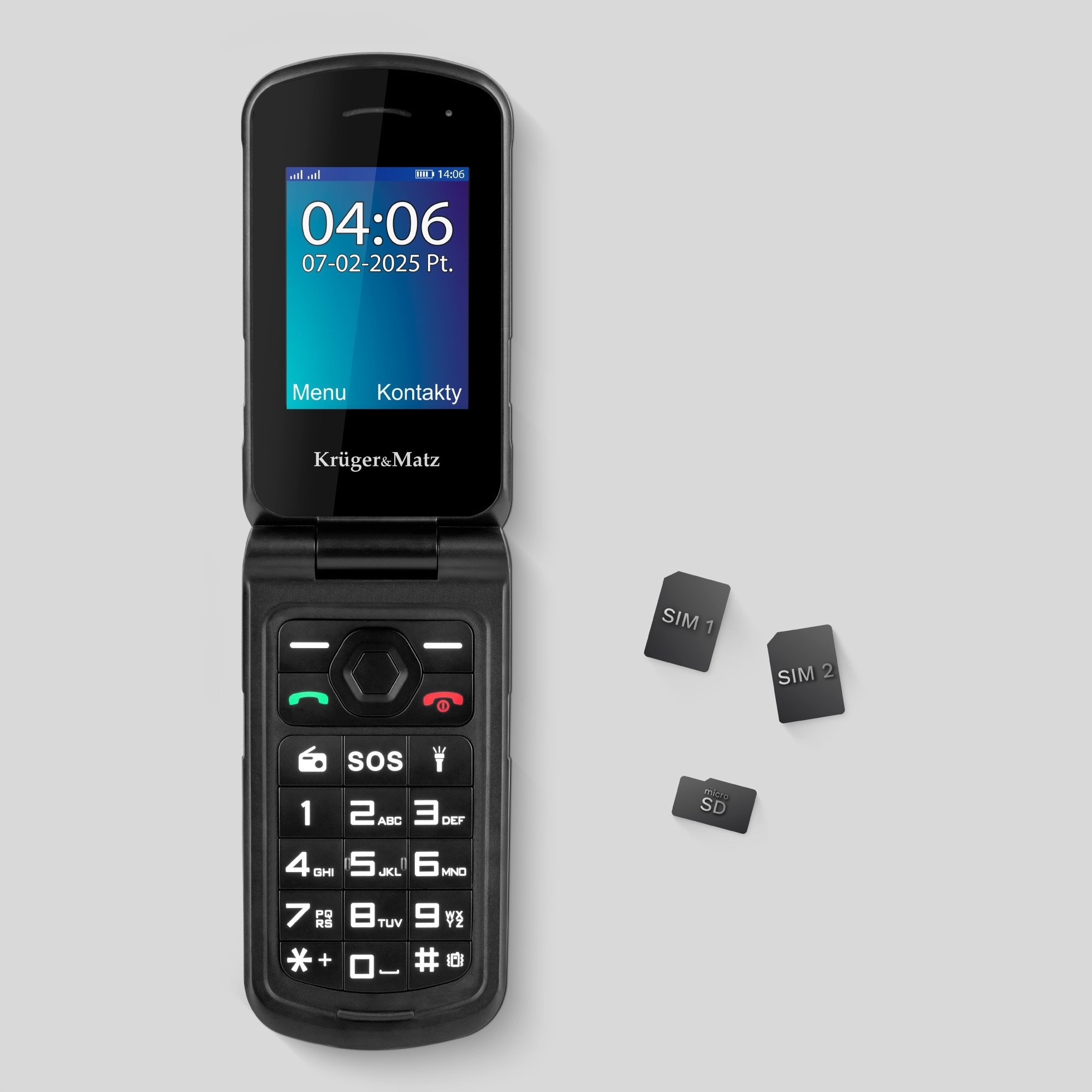 Telefon mobil Kruger&Matz Iron 5 Flip, 4G, Dual SIM, IP68, negru, 108x55x23mm