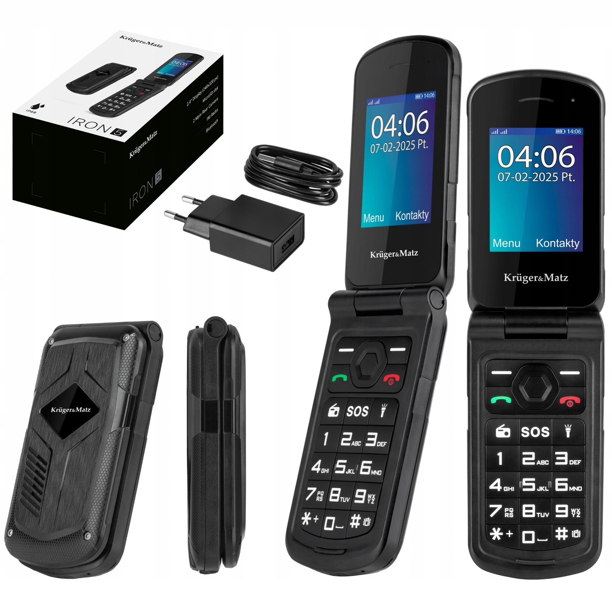 Telefon mobil Kruger&Matz Iron 5 Flip, 4G, Dual SIM, IP68, negru