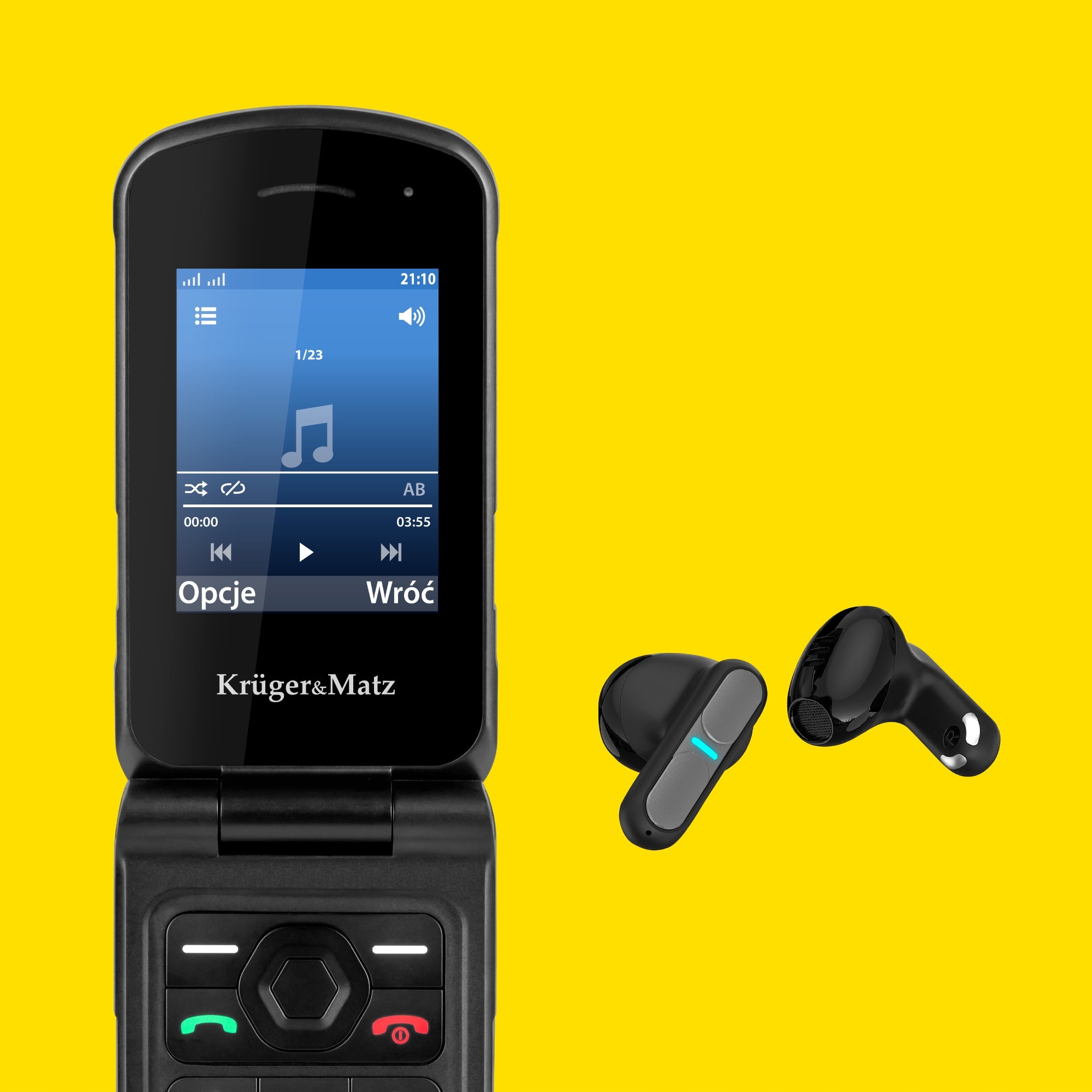 Telefon mobil Kruger&Matz Iron 5 Flip, 4G, Dual SIM, IP68, negru, 108x55x23mm
