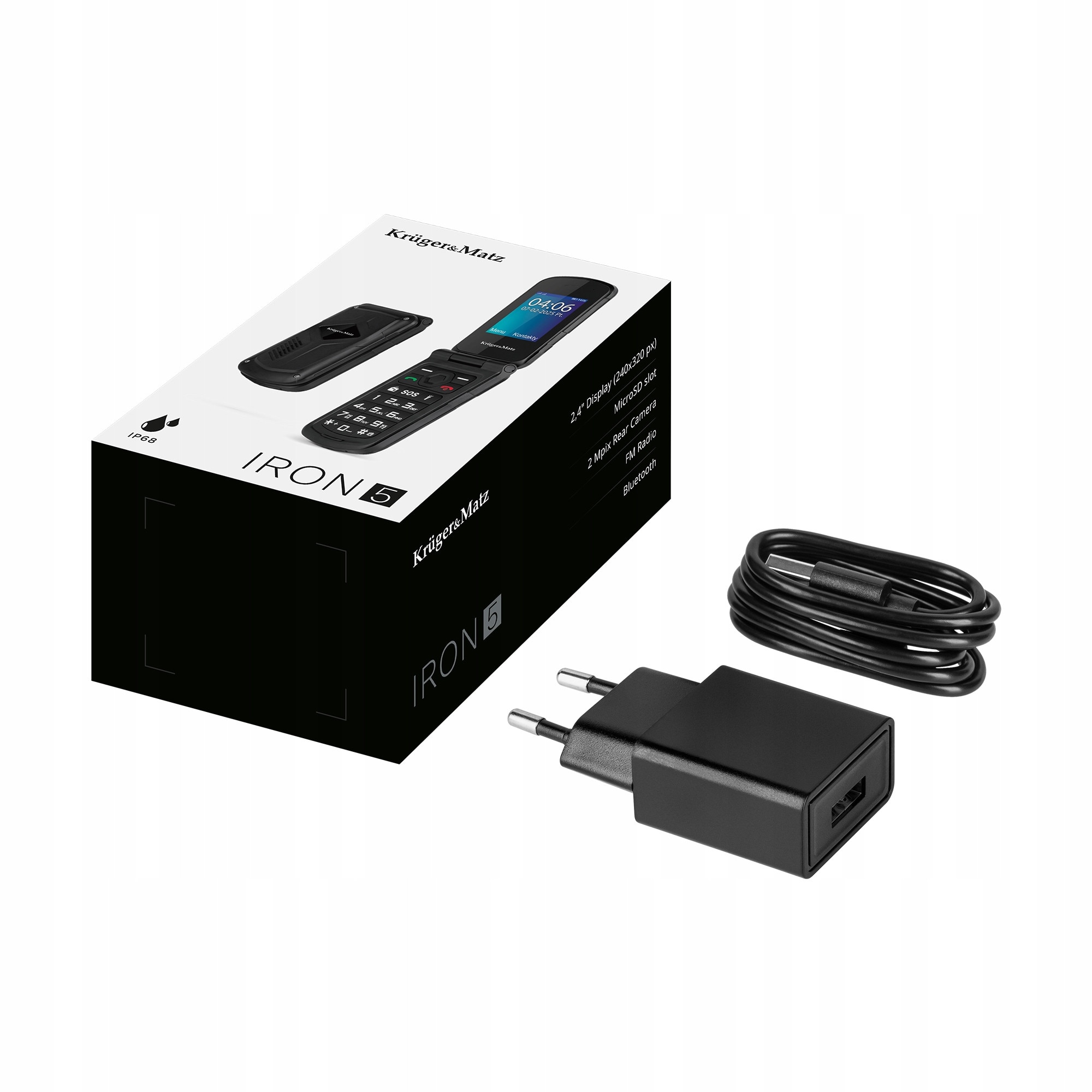Telefon mobil Kruger&Matz Iron 5 Flip, 4G, Dual SIM, IP68, negru, 108x55x23mm