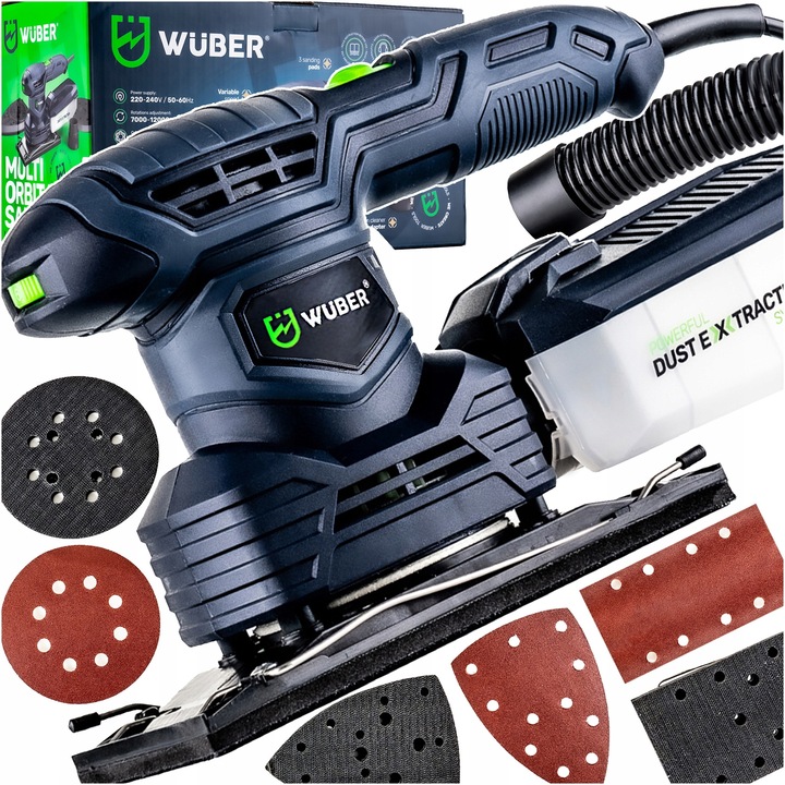 Slefuitor Orbital Wuber 1300W 3in1, reglaj turatie, design ergonomic, set complet cu pad-uri, multicolor