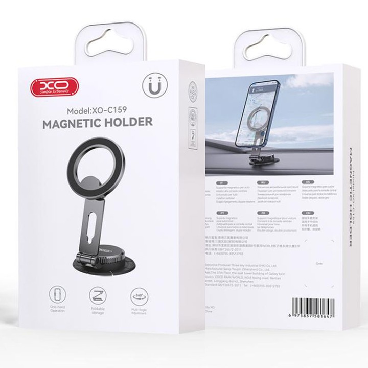 Suport Auto XO (C159), DashBoard, cu Adeziv, MagRing, FlipStick, GRAY