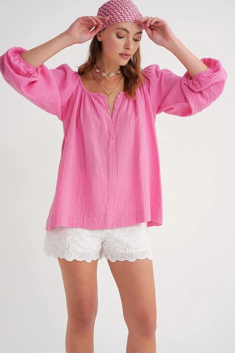 Bluze dama, Mixray, bluza din tesatura de muselina, roz pudrat, textil