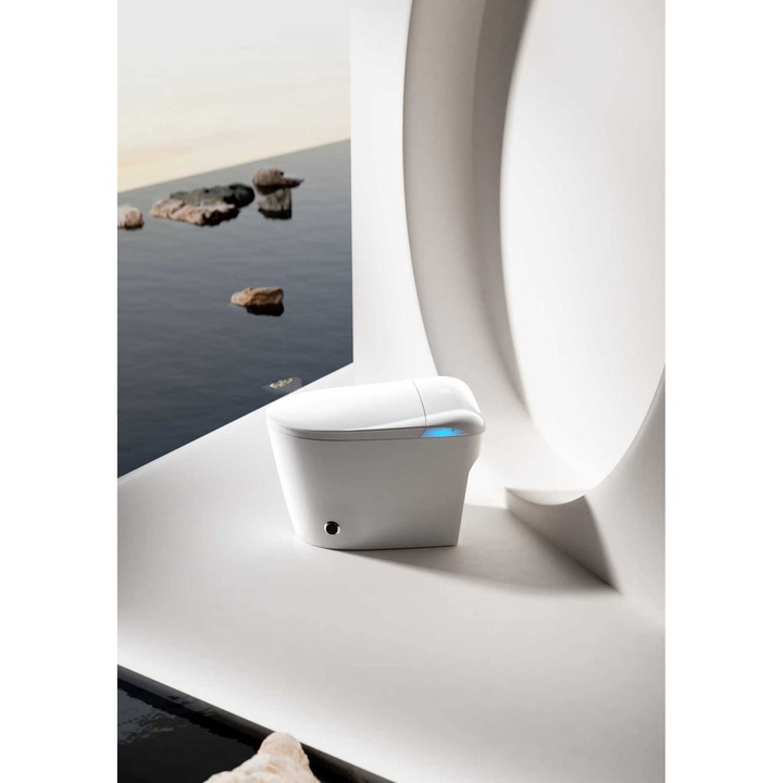 Toaleta Smart GYE FootLift SmartClean Pro, Deschidere Automata Capac si Colac prin Senzor la Picior, Bideu Integrat, Spalare Fata/Spate, Uscare cu Aer Cald, Incalzire Scaun, Iluminare LED, Auto-Sterilizare UV, Spalare Turbo, Evacuare Orizontala