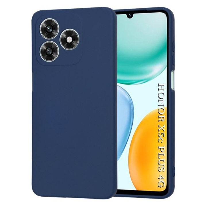 Husa Upzz® SoftFlex Pentru Honor X5c Plus, Silicon Soft, Protectie La Camera, Alcantara La Interior, Blue Navy
