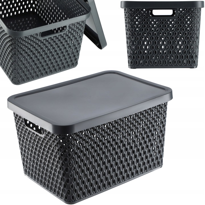 Cos depozitare cu capac, Kadax, 18L, gri, 37x27.5x14cm