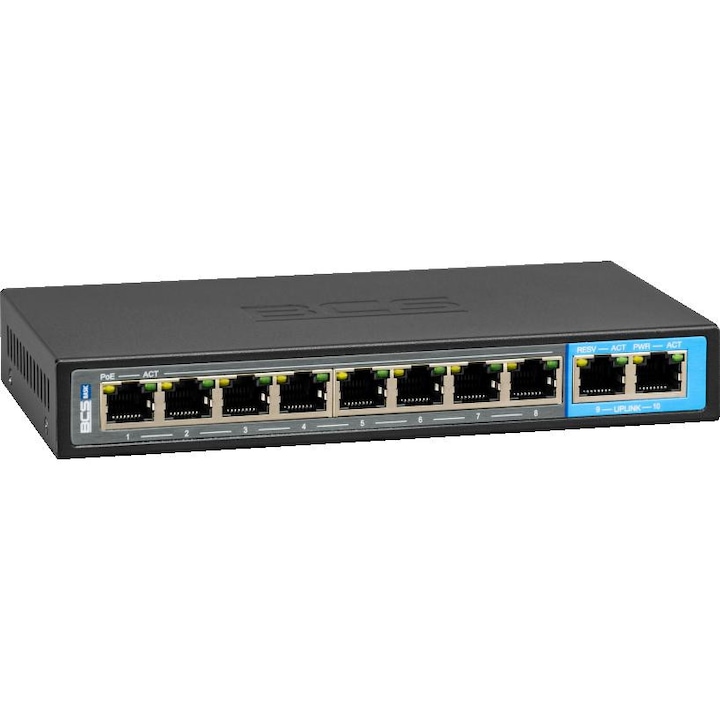 Switch PoE 8 porturi BCS-B-SP0802G, 96W, 100Mbps, 184x94x27mm