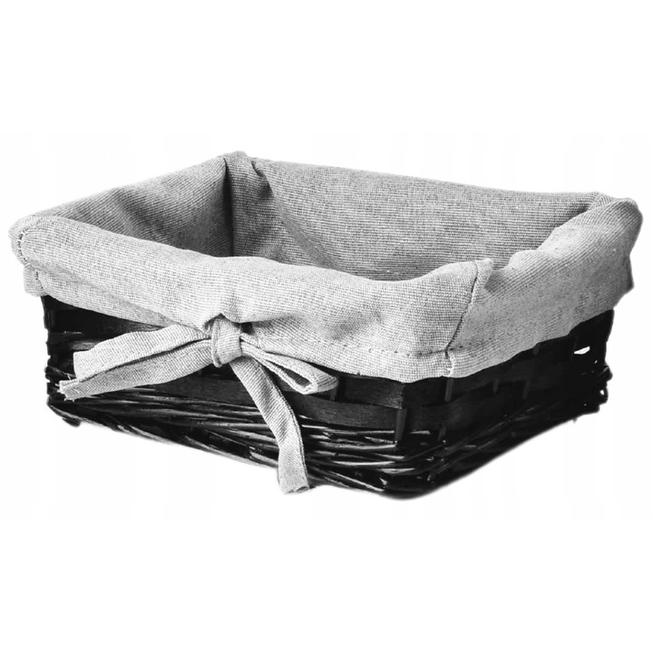 Cos servire Mondex din ratan negru 19x16x8 cm, captuseala textila gri