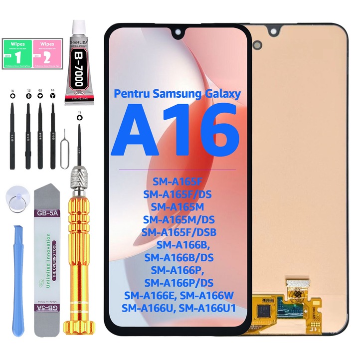 Дисплей LCD Incell Съвместим с Samsung Galaxy A16 4G 5G, SM-A165F, SM-A166B, Тъчскрийн без рамка, Черен, Yodoit