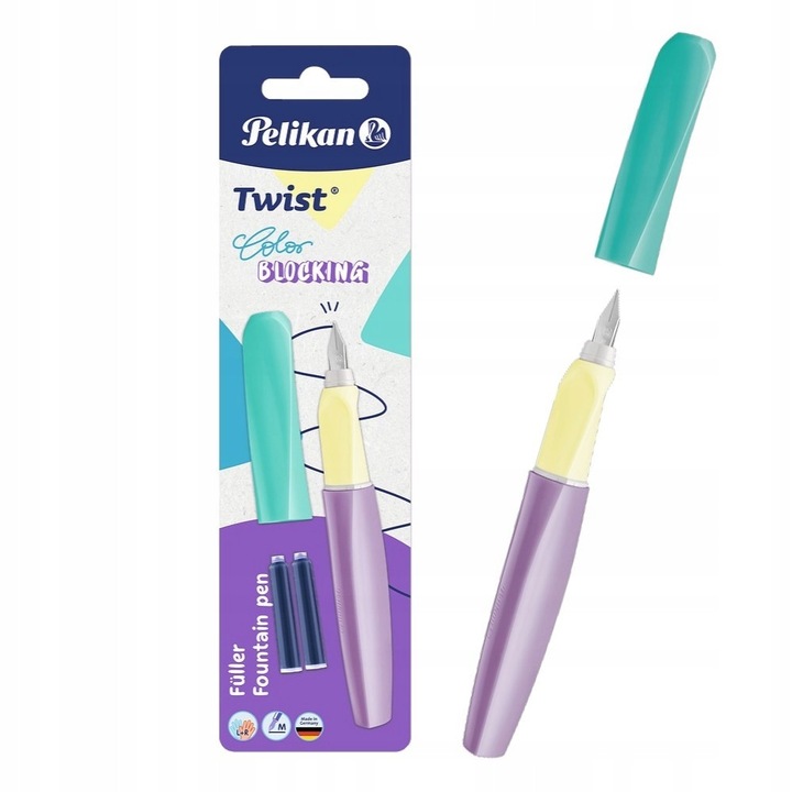 Pelikan Twist ergonomikus töltőtoll, pasztell színekben, 2 tintapatronnal, közepes