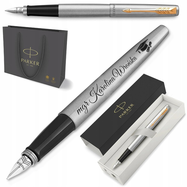 Pix Parker Jotter GT, 23 karátos arannyal bevont, rozsdamentes acél, ezüst, szett dobozzal és ajándéktáskával