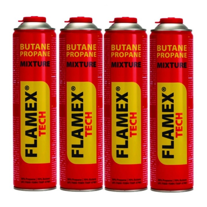 Rezerva gaz 600ml FLAMEX, filet 7/16 universal, propan-butan, 330grame, 600ml, set 4 bucati